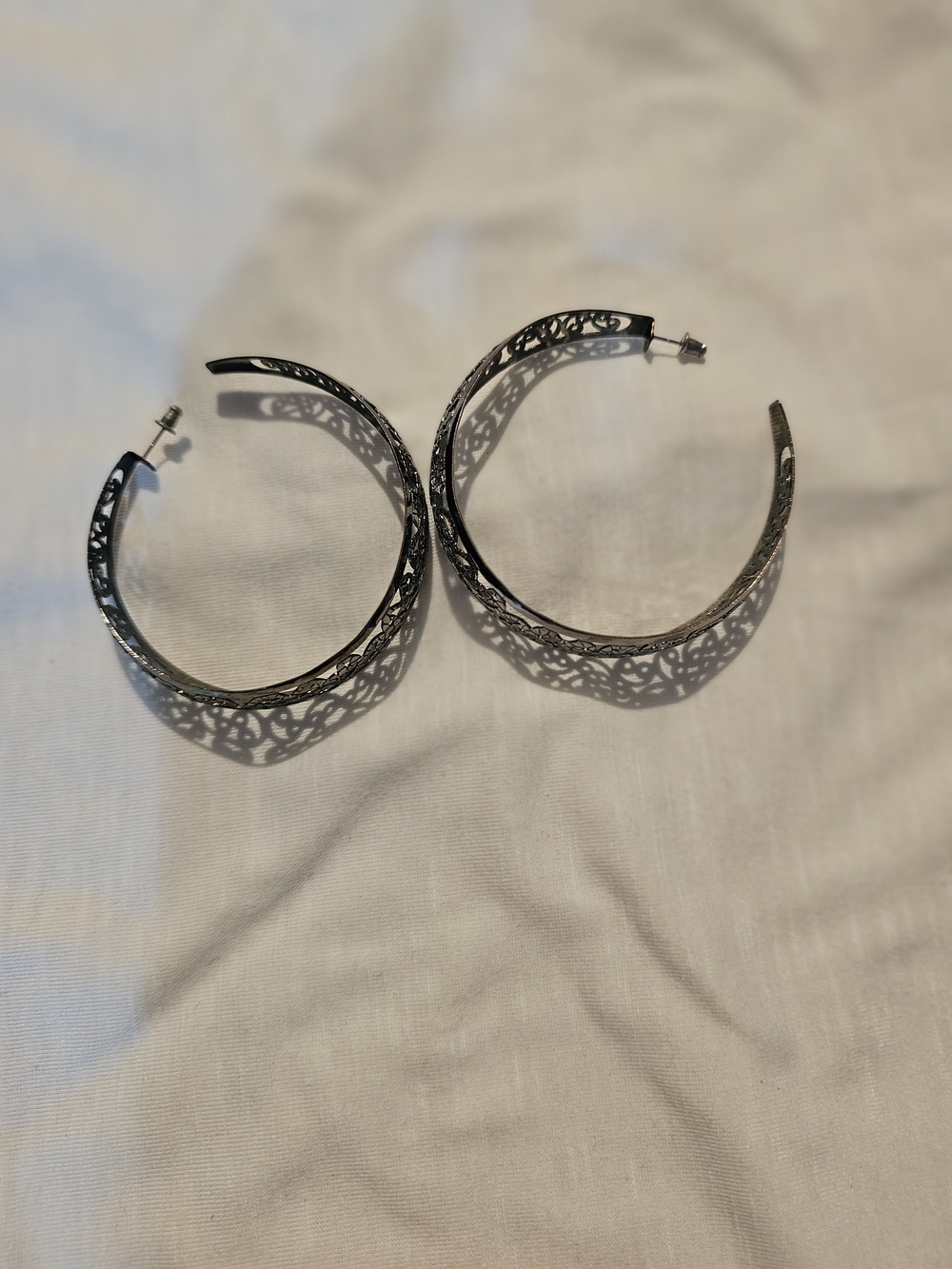 Intricate Silver Filigree Hoop Earrings for Women